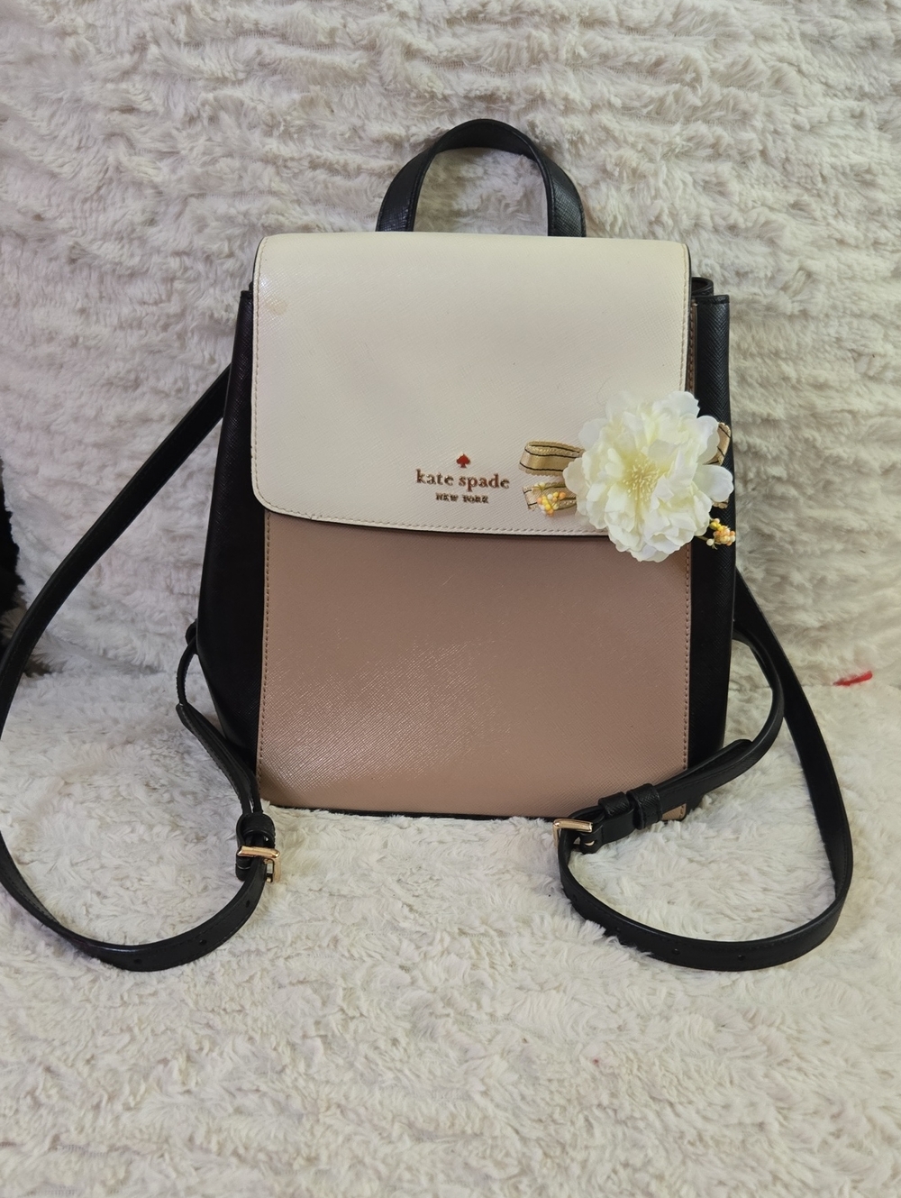 kate spade Colorblock Leather Backpack in Black, Cream & Blush EUC